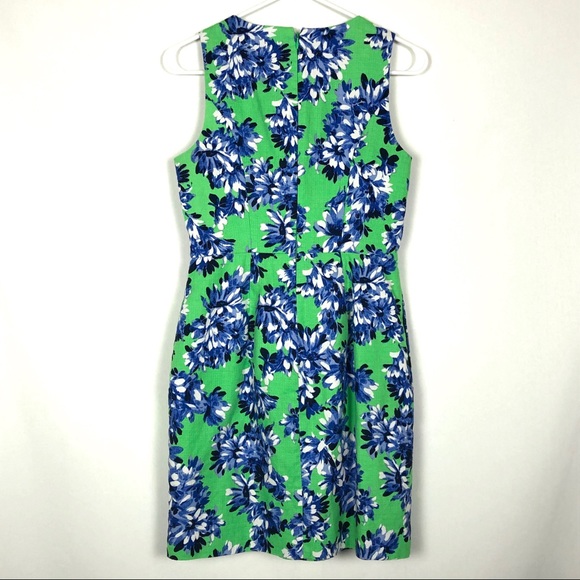 J Crew Dress Sleeveless Green Blue Floral Sheath - Picture 4 of 8